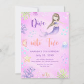 Zeemeermin Meisje Duik in Vijf 5e Verjaardagsfeest Kaart (Voorkant)