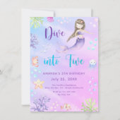 Zeemeermin Meisje Duik in Vijf 5e Verjaardagsfeest Kaart (Voorkant)