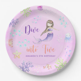 Zeemeermin Meisje Duik in Vijf 5e Verjaardagsfeest Papieren Bordje