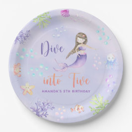 Zeemeermin Meisje Duik in Vijf 5e Verjaardagsfeest Papieren Bordje