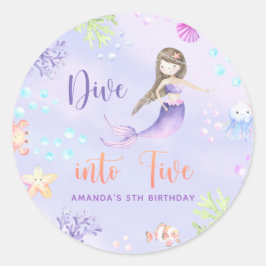Zeemeermin Meisje Duik in Vijf 5e Verjaardagsfeest Ronde Sticker
