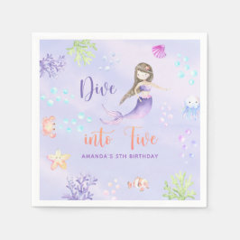 Zeemeermin Meisje Duik in Vijf 5e Verjaardagsfeest Servet