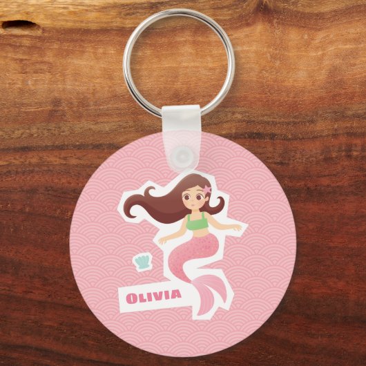 zeemeermin meisje golf patroon roze Sleutelhanger (Voorkant)