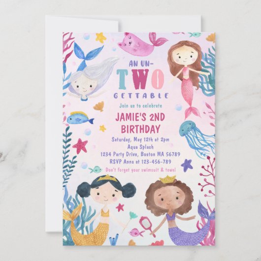Zeemeermin meisje onder het Zee 2e verjaardagsfees Kaart (Voorkant)