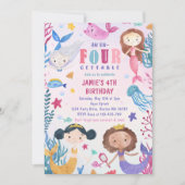 Zeemeermin meisje onder het Zee 4e verjaardagsfees Kaart (Voorkant)