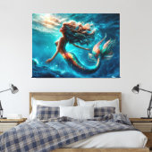 Zeemeermin meisje onderwater oceaan staart schalen canvas afdruk (Insitu (Slaapkamer))
