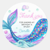 Zeemeermin Meisje Verjaardag Dank u Ronde Sticker (Voorkant)