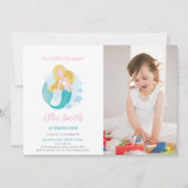 Zeemeermin Meisje Verjaardag Uitnodiging met Foto (Voorkant)