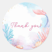 Zeemeermin Meisje Verjaardagsfeest Dank u Ronde Sticker (Voorkant)