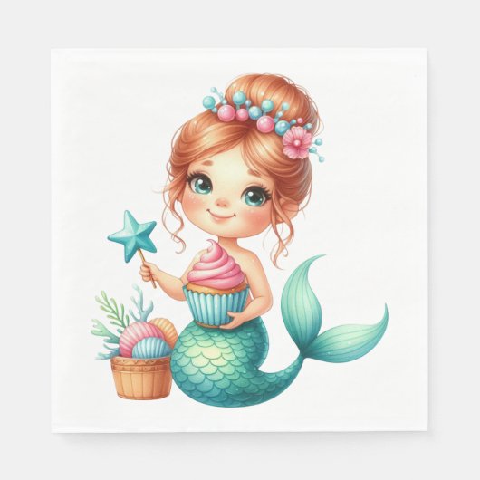 Zeemeermin Meisje Verjaardagsfeest Servetten 🧜♀️ (Voorkant)