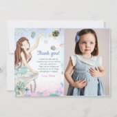 Zeemeermin Meisje Verjaardagsfeestfoto Bedankkaart (Voorkant)