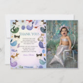 Zeemeermin Meisje Verjaardagsfeestfoto Bedankkaart (Voorkant)