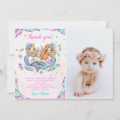 Zeemeermin Meisje Verjaardagsfeestfoto Bedankkaart (Voorkant)