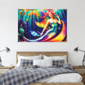 Zeemeermin meisje vis staart onderwater kleurrijke canvas afdruk (Insitu (Slaapkamer))