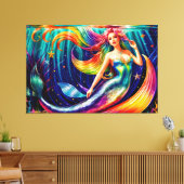 Zeemeermin meisje vis staart onderwater kleurrijke canvas afdruk (Insitu (Woonkamer))
