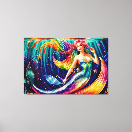 Zeemeermin meisje vis staart onderwater kleurrijke canvas afdruk (Voorkant)