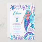 Zeemeermin Meisje Waterverf Strand Verjaardagsfees Kaart (Voorkant)