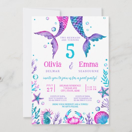 Zeemeermin Meisjes Vrienden Verjaardagsfeestje Kaart (Voorkant)