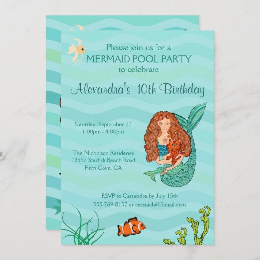 Zeemeermin & Mercat Uitnodiging voor verjaardagsfe (Voorkant / Achterkant)