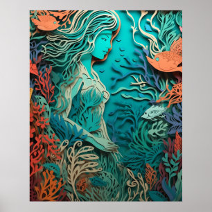Zeemeermin met 3d art poster