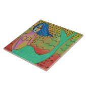 Zeemeermin met Abstracte digitale blauwe haarverf Tegeltje (Zijkant)