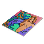 Zeemeermin met Abstracte kunst met kleurrijke staa Tegeltje (Zijkant)