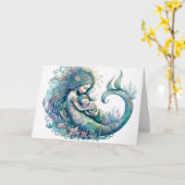 Zeemeermin met Baby Aquarel Nieuwe babyborrel Kaart (Gele Bloem)