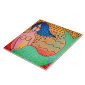 Zeemeermin met Blauw Haar Abstract Schilderen Tegeltje (Zijkant)