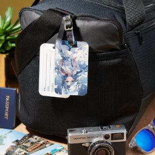 Zeemeermin met blauw haar in een blauwe jurk bagagelabel