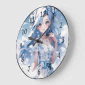 Zeemeermin met blauw haar in een blauwe jurk grote klok (Hoek)