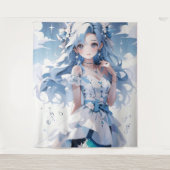 Zeemeermin met blauw haar in een blauwe jurk wandkleed (Voorkant)