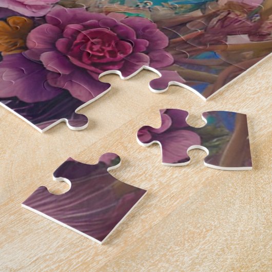 Zeemeermin met blauwe haarbloemen en vliegende vis legpuzzel (Zijkant)