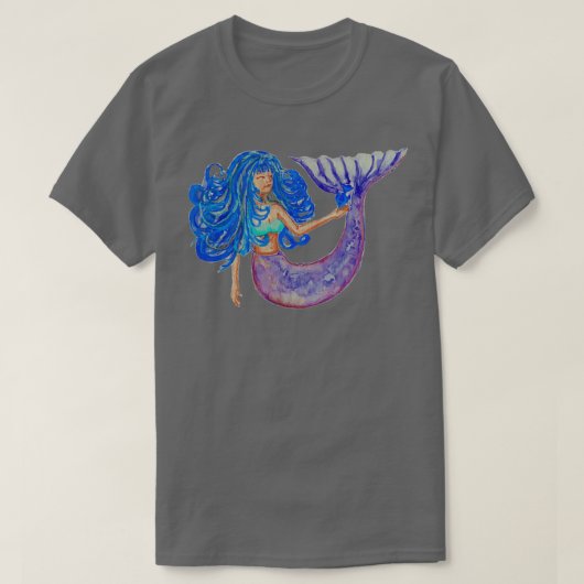 Zeemeermin met blauwe haarverf Waterverf T-shirt (Design voorkant)