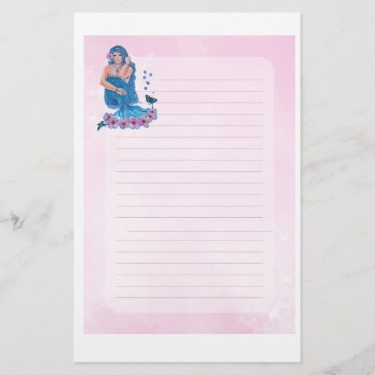 Zeemeermin met bloemen kunst van Renee Lavoie Briefpapier (Voorkant)