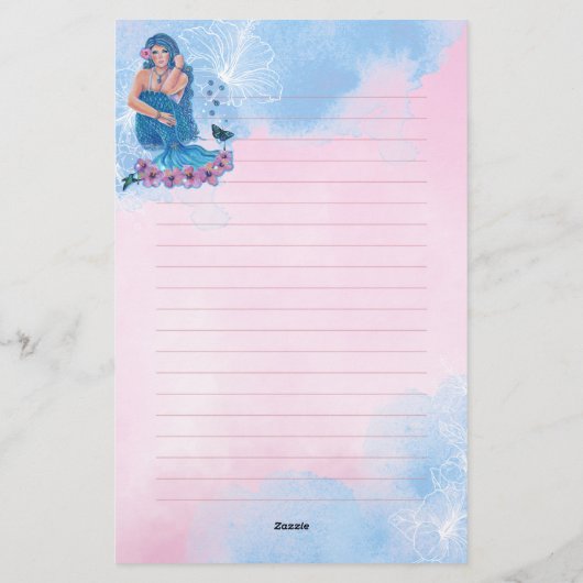Zeemeermin met bloemen kunst van Renee Lavoie Briefpapier (Achterkant)