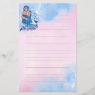 Zeemeermin met bloemen kunst van Renee Lavoie Briefpapier