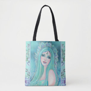 Zeemeermin met bloemen kunst van Renee Lavoie Tote Bag