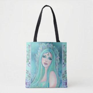 Zeemeermin met bloemen kunst van Renee Lavoie Tote Bag