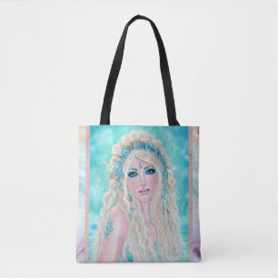 Zeemeermin met bloemen kunst van Renee Lavoie Tote Bag