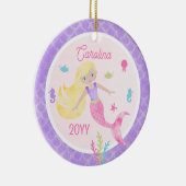 Zeemeermin met Blond Haar Roze & Paarse Keepsake Keramisch Ornament (Rechts)