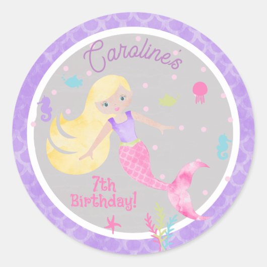 Zeemeermin met Blonde Hair & Zee Creater Birthday Ronde Sticker (Voorkant)
