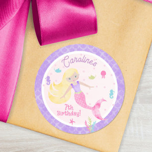 Zeemeermin met Blonde Hair & Zee Creater Birthday Ronde Sticker