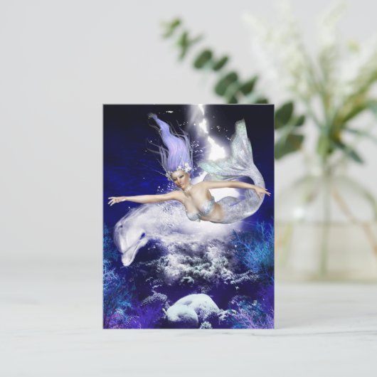 Zeemeermin met Briefkaart van dolfijnen (Staand voorkant)