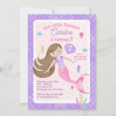 Zeemeermin met bruine haarroze Paarse verjaardag Kaart (Voorkant)