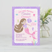 Zeemeermin met bruine haarroze Paarse verjaardag Kaart (Staand voorkant)