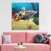 Zeemeermin met Dolfijn Canvas Afdruk (Insitu (Woonkamer))