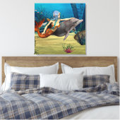 Zeemeermin met Dolfijn Canvas Afdruk (Insitu (Slaapkamer))