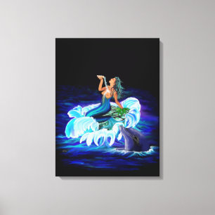 Zeemeermin met Dolfijn Canvas Afdruk