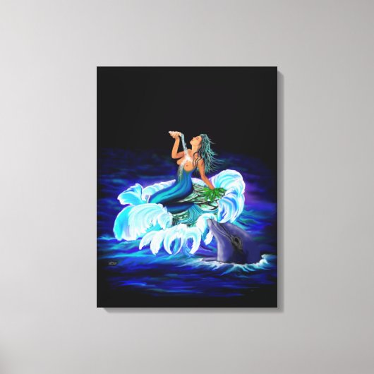 Zeemeermin met Dolfijn Canvas Afdruk (Voorkant)