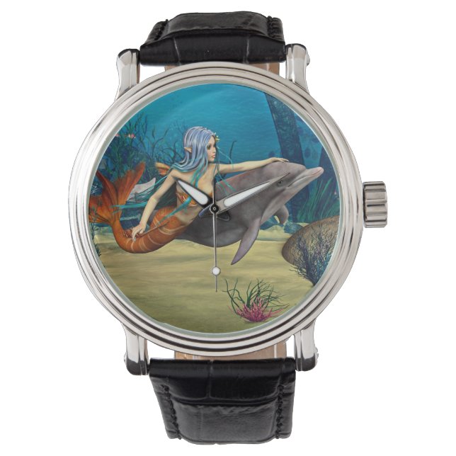 Zeemeermin met Dolfijn Horloge (Voorkant)